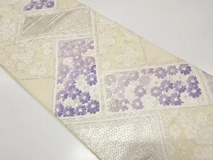 アンティーク　桧垣に菊・枝垂れ桜・古典柄織り出し袋帯（材料）